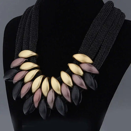Bohemian Luxury Gold Color Net Chain Chunky Statement Necklace Women