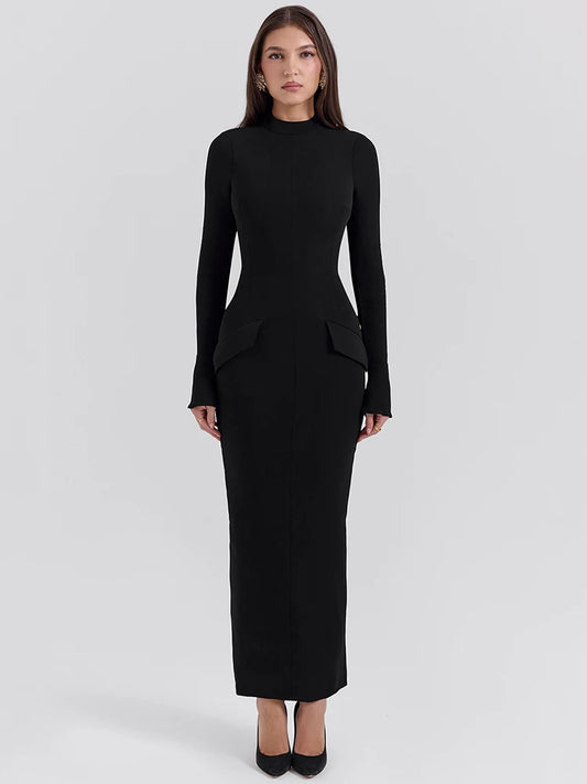 Mozision Black Long Sleeve Sexy Maxi Dress For Women Autumn Winter
