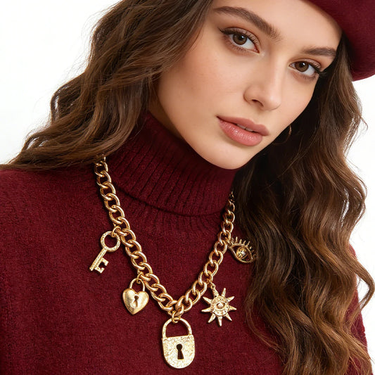 Symbolic Gold Charm Chain Choker (Edgy Whimsical) Statement Jewelry