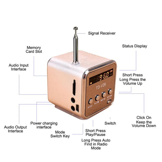 FM Portable Mini Radio Micro Treble Bluetooth Portable Voice For