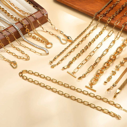 Chunky Gold Plated Link Necklace For Women, Stainless Steel Oval