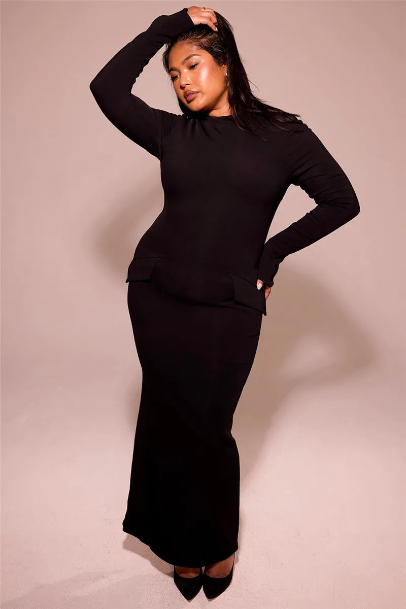 Mozision Black Long Sleeve Sexy Maxi Dress For Women Autumn Winter