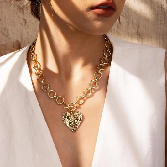 Chunky Heart Necklace for Women Gold Plated Chunky Heart Pendant Bold