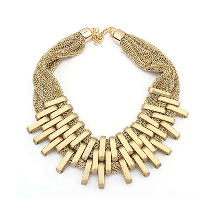 Bohemian Luxury Gold Color Net Chain Chunky Statement Necklace Women