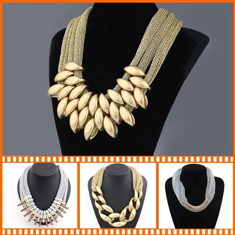 Bohemian Luxury Gold Color Net Chain Chunky Statement Necklace Women