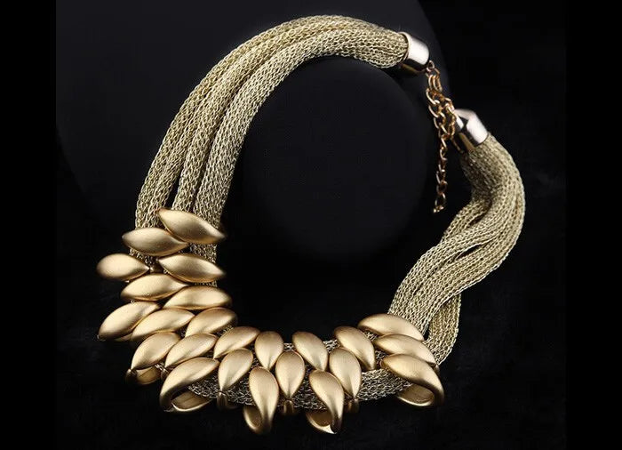 Bohemian Luxury Gold Color Net Chain Chunky Statement Necklace Women
