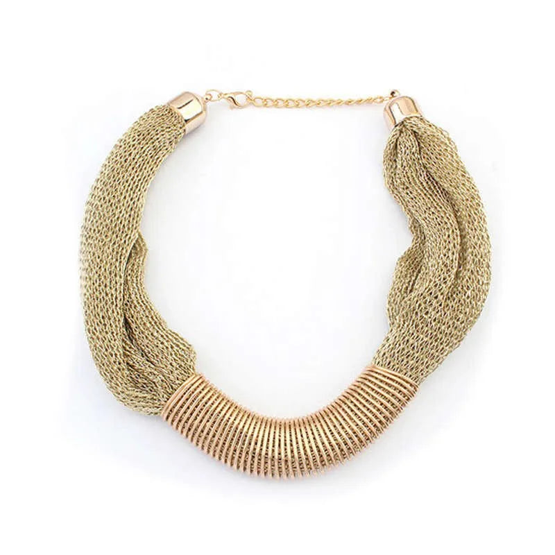 Bohemian Luxury Gold Color Net Chain Chunky Statement Necklace Women