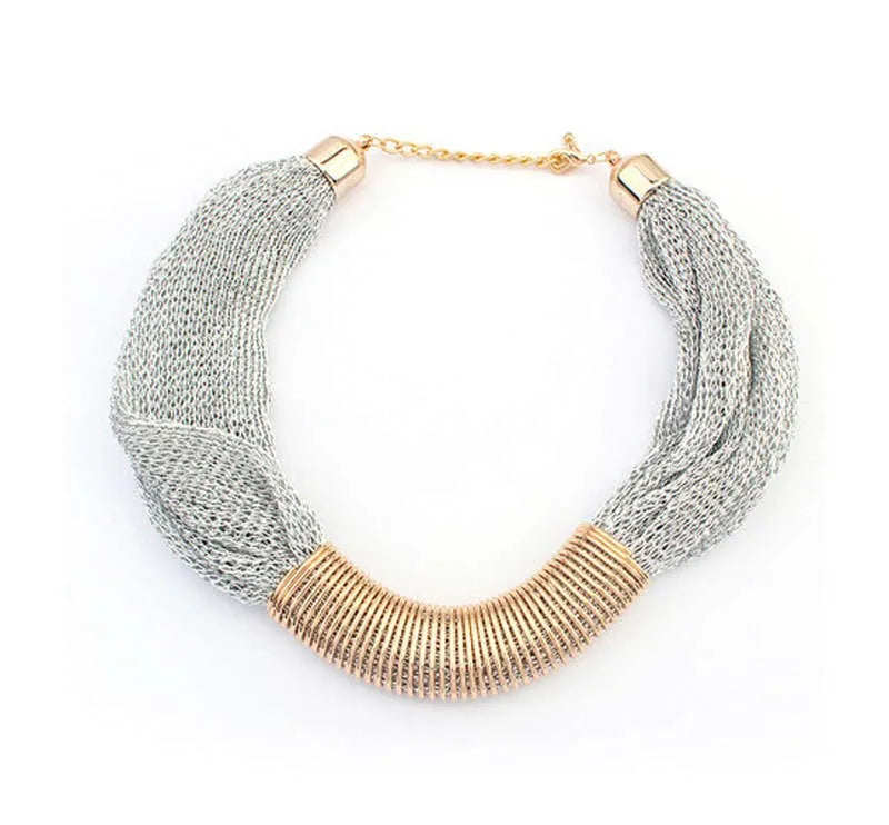 Bohemian Luxury Gold Color Net Chain Chunky Statement Necklace Women