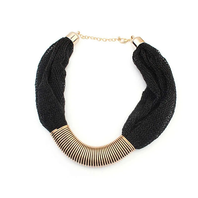 Bohemian Luxury Gold Color Net Chain Chunky Statement Necklace Women