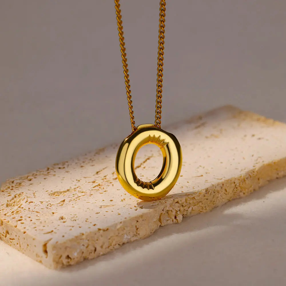 Chunky Initial Letter Pendant Necklaces For Women Gold Color