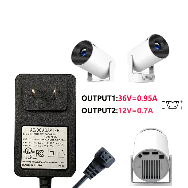 DITONG HY300pro+ projector 1.2/3m Original extended power adapter DC