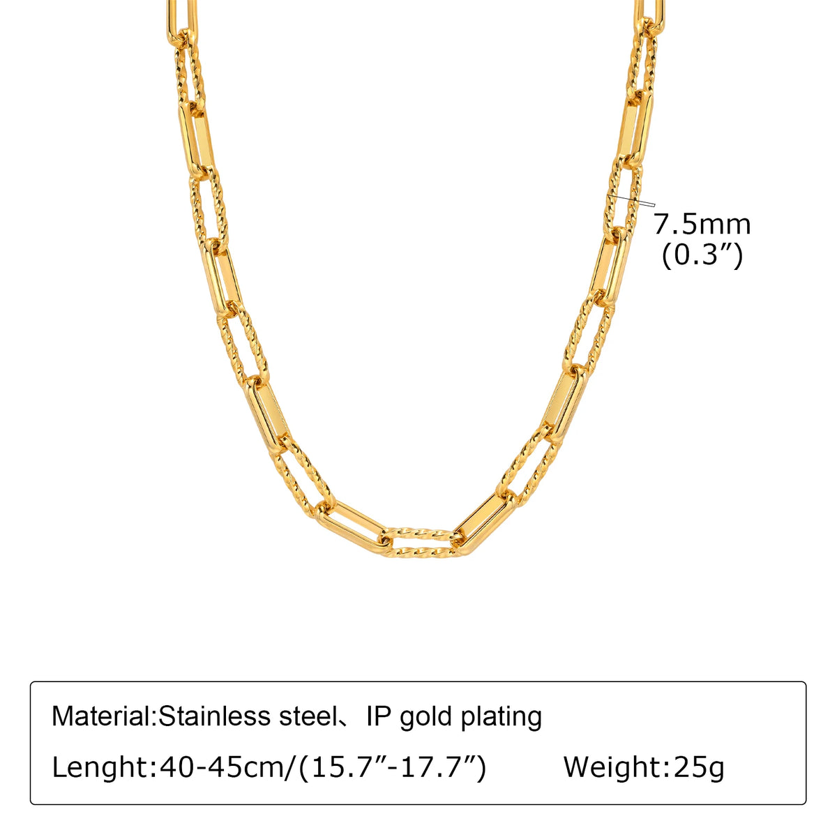 Chunky Gold Plated Link Necklace For Women, Stainless Steel Oval