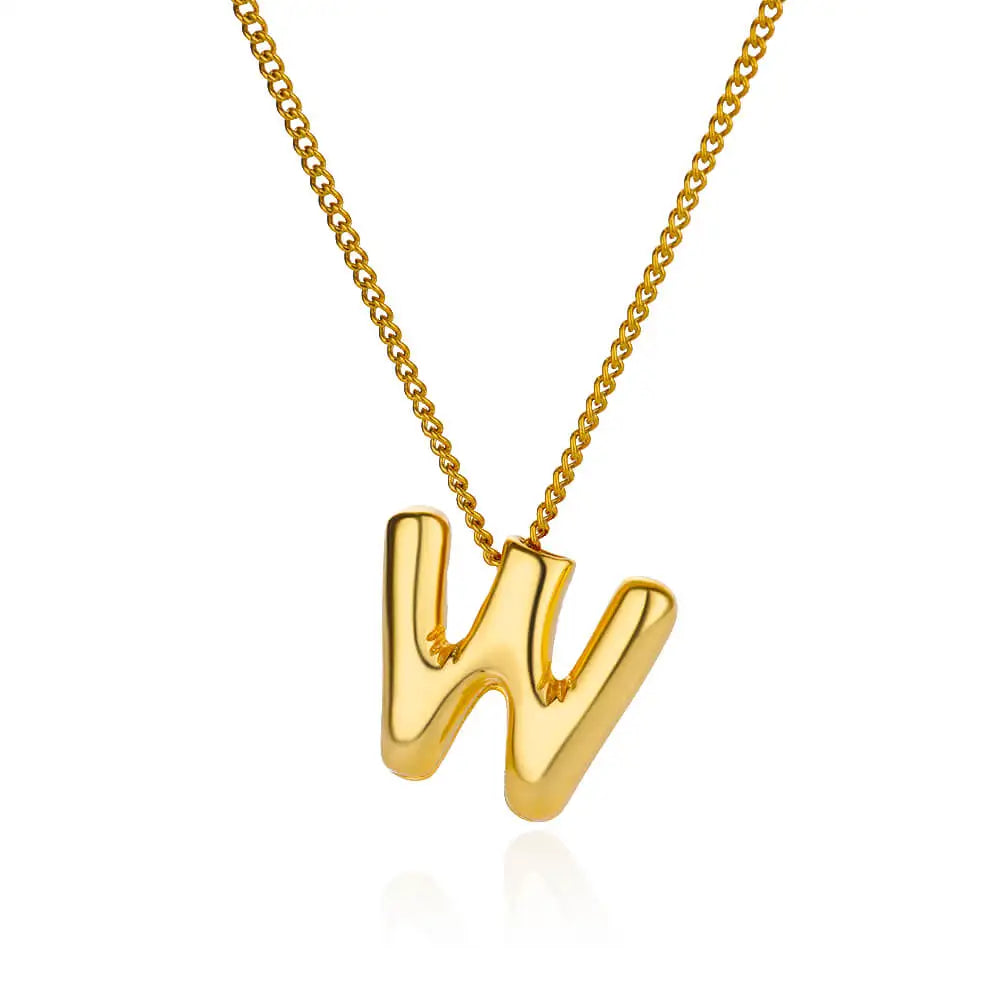 Chunky Initial Letter Pendant Necklaces For Women Gold Color