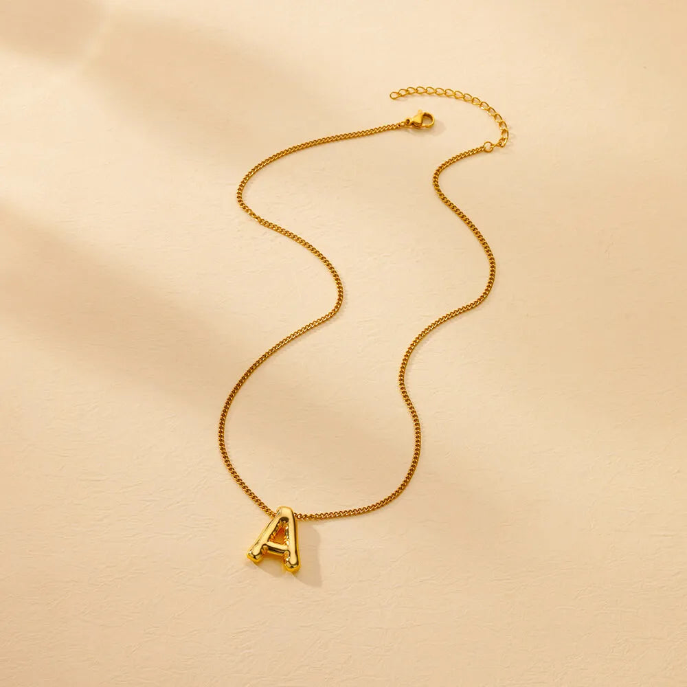 Chunky Initial Letter Pendant Necklaces For Women Gold Color