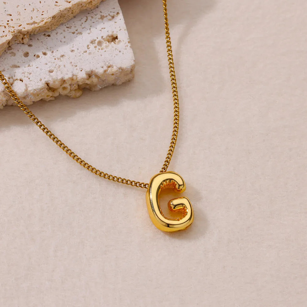 Chunky Initial Letter Pendant Necklaces For Women Gold Color