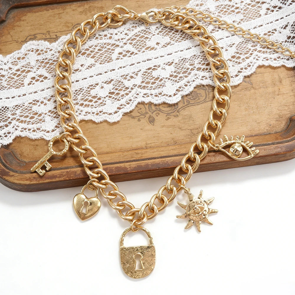 Symbolic Gold Charm Chain Choker (Edgy Whimsical) Statement Jewelry