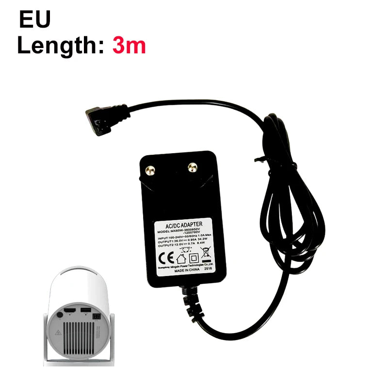 DITONG HY300pro+ projector 1.2/3m Original extended power adapter DC