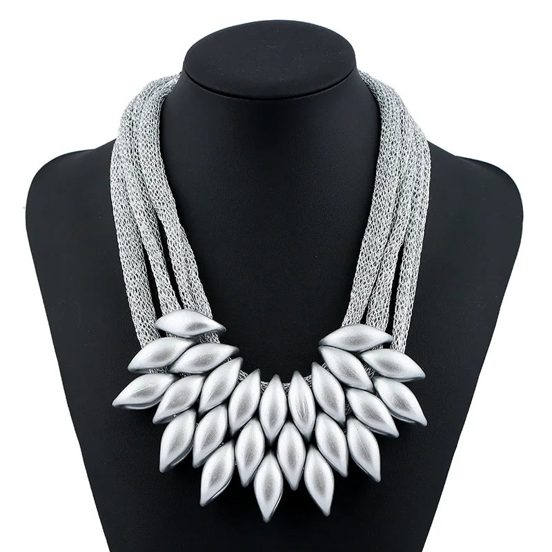 Bohemian Luxury Gold Color Net Chain Chunky Statement Necklace Women
