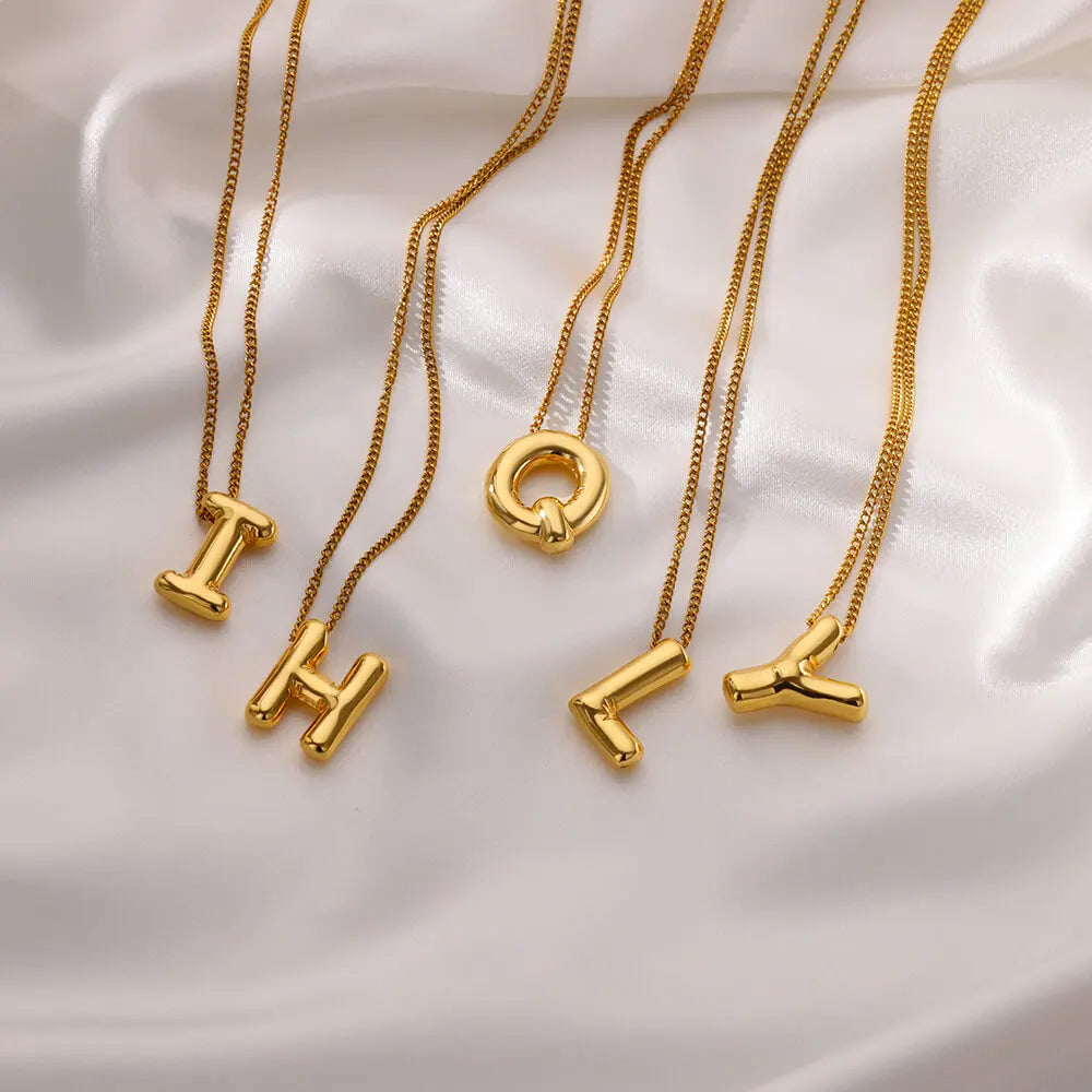 Chunky Initial Letter Pendant Necklaces For Women Gold Color