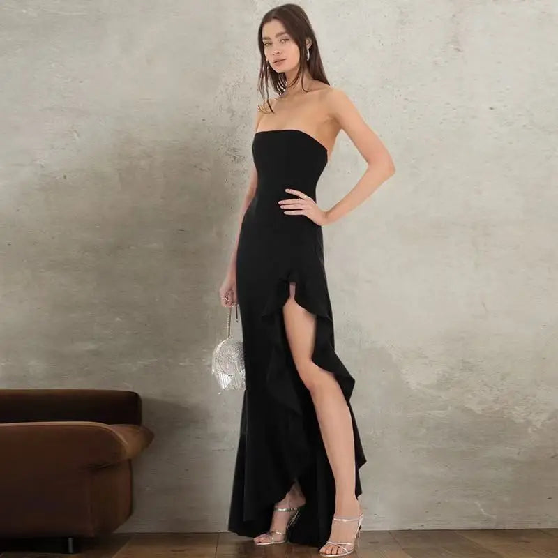 Fashion Off-shoulder Strapless Backless High Split Maxi Dress Sexy