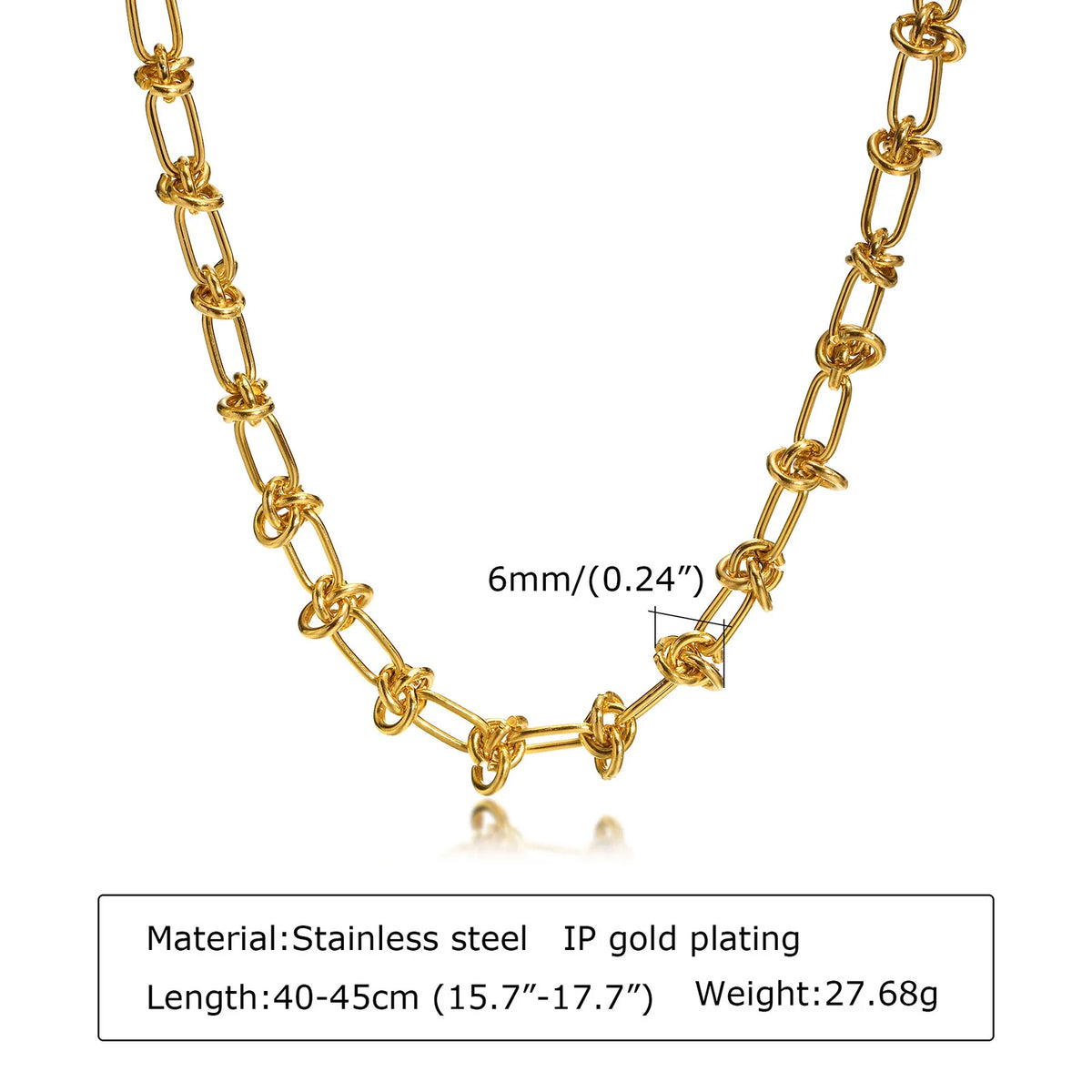 Chunky Gold Plated Link Necklace For Women, Stainless Steel Oval