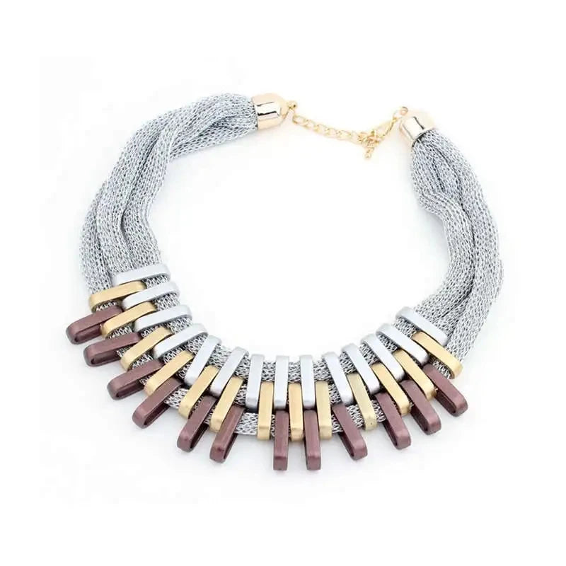 Bohemian Luxury Gold Color Net Chain Chunky Statement Necklace Women