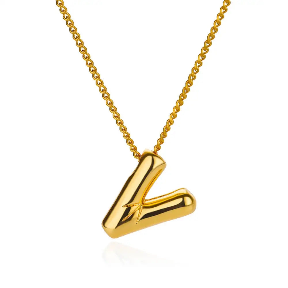 Chunky Initial Letter Pendant Necklaces For Women Gold Color