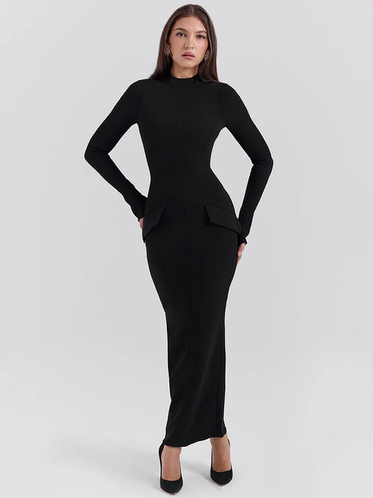 Mozision Black Long Sleeve Sexy Maxi Dress For Women Autumn Winter