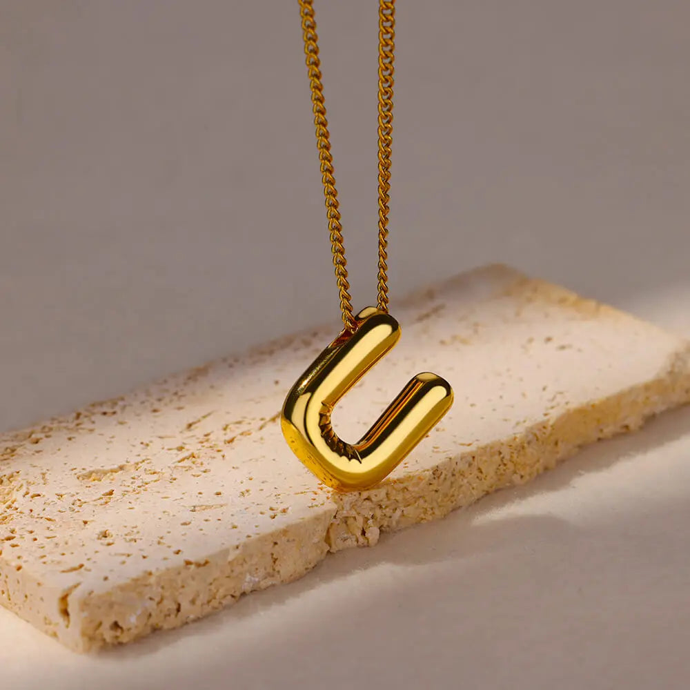 Chunky Initial Letter Pendant Necklaces For Women Gold Color