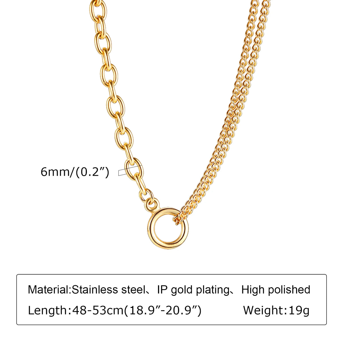 Chunky Gold Plated Link Necklace For Women, Stainless Steel Oval