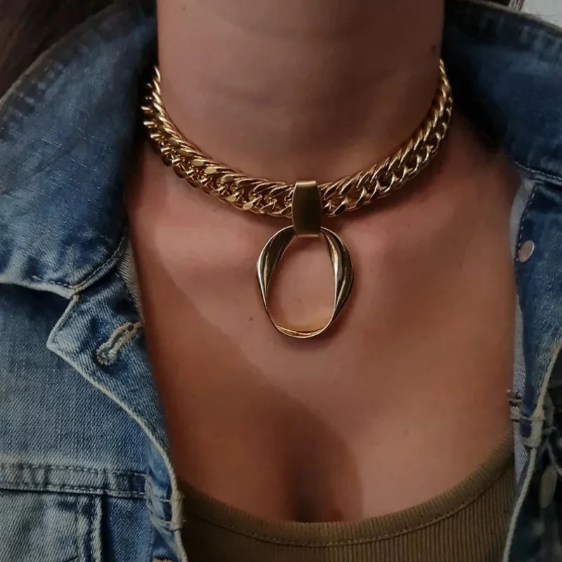 1pc Women's Chunky Gold Color Necklace Minimalist Everyday & Party