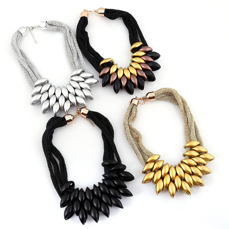 Bohemian Luxury Gold Color Net Chain Chunky Statement Necklace Women