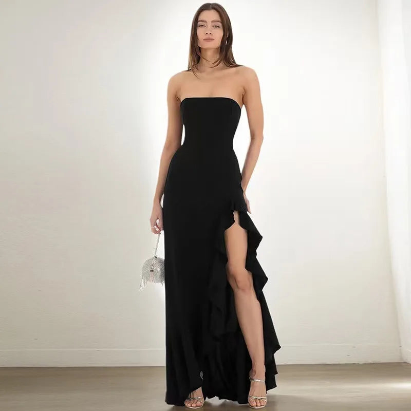 Fashion Off-shoulder Strapless Backless High Split Maxi Dress Sexy