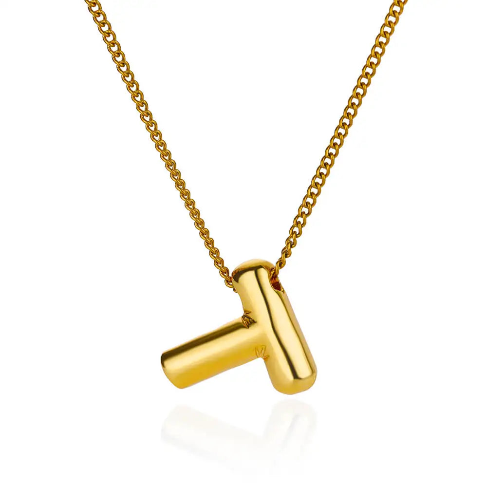 Chunky Initial Letter Pendant Necklaces For Women Gold Color