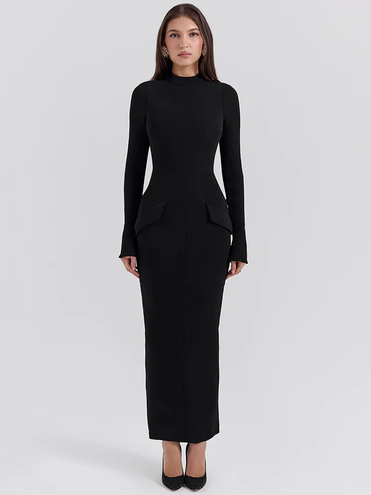 Mozision Black Long Sleeve Sexy Maxi Dress For Women Autumn Winter