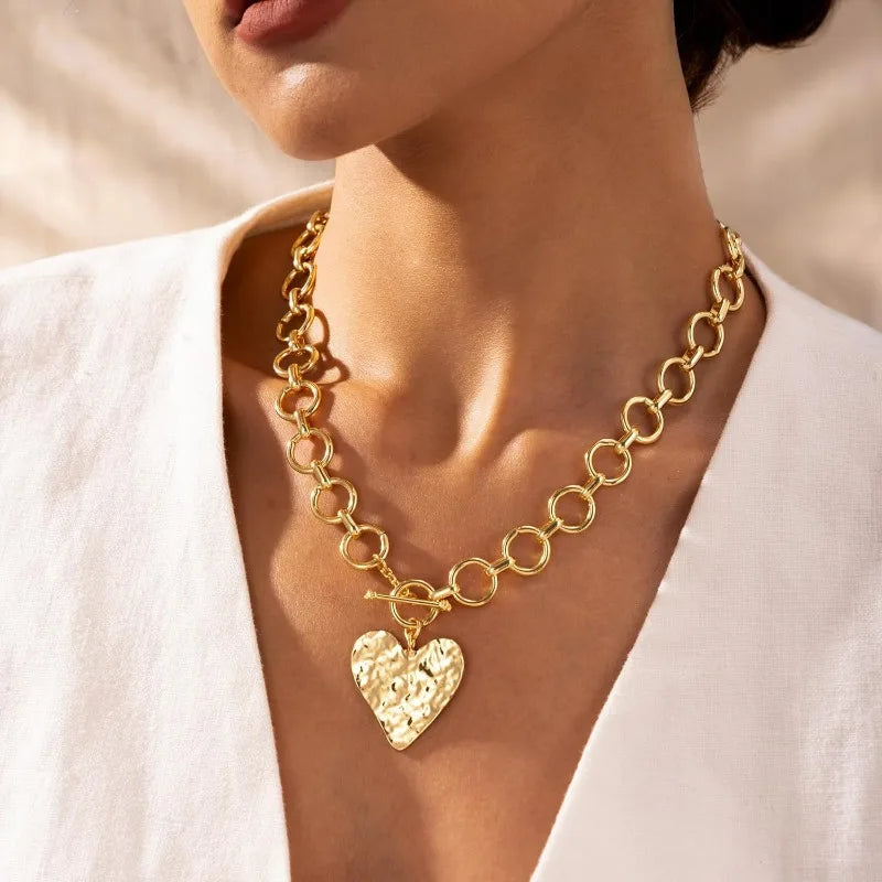 Chunky Heart Necklace for Women Gold Plated Chunky Heart Pendant Bold