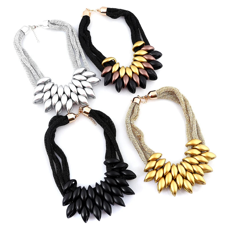 Bohemian Luxury Gold Color Net Chain Chunky Statement Necklace Women