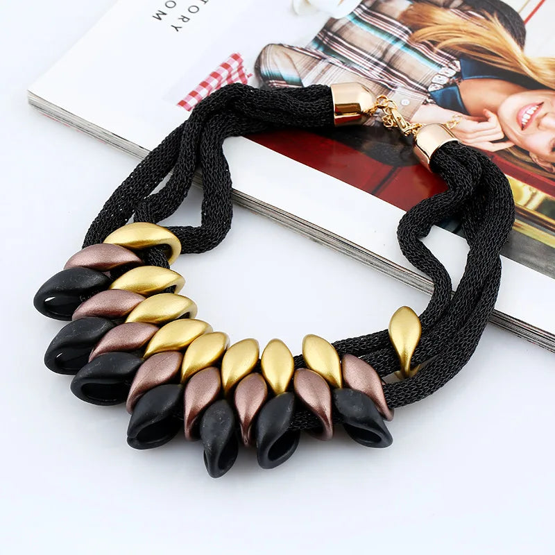 Bohemian Luxury Gold Color Net Chain Chunky Statement Necklace Women