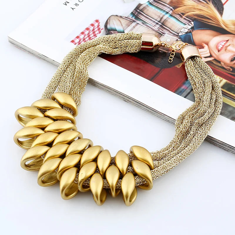 Bohemian Luxury Gold Color Net Chain Chunky Statement Necklace Women