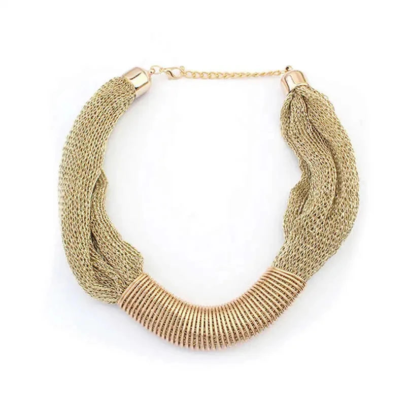 Bohemian Luxury Gold Color Net Chain Chunky Statement Necklace Women