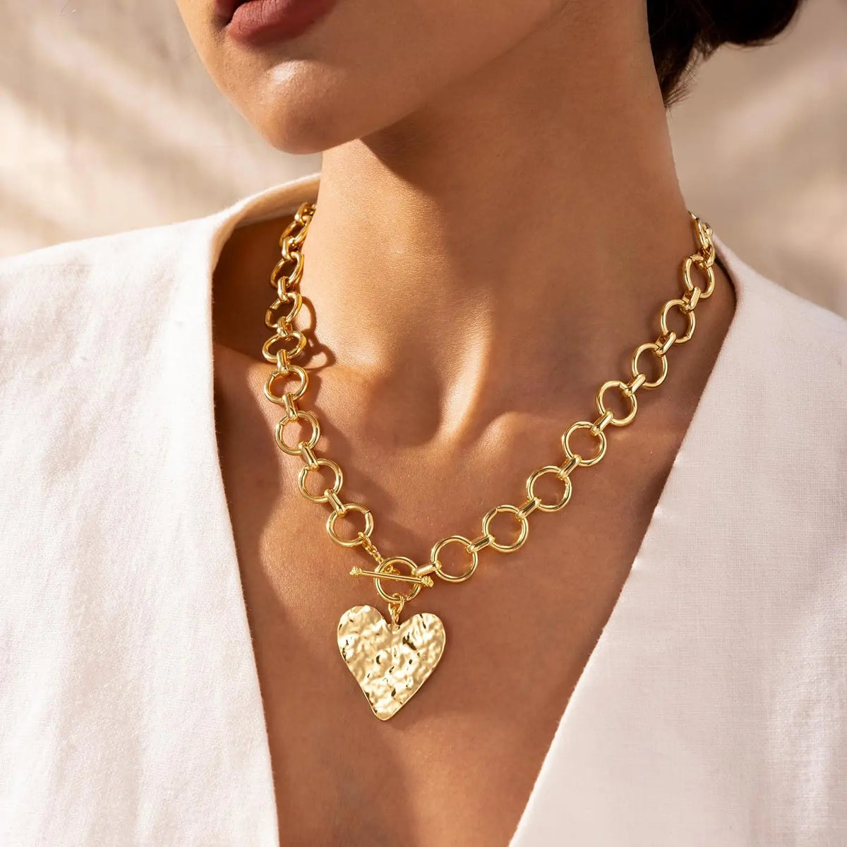 Chunky Heart Necklace for Women Gold Plated Chunky Heart Pendant Bold