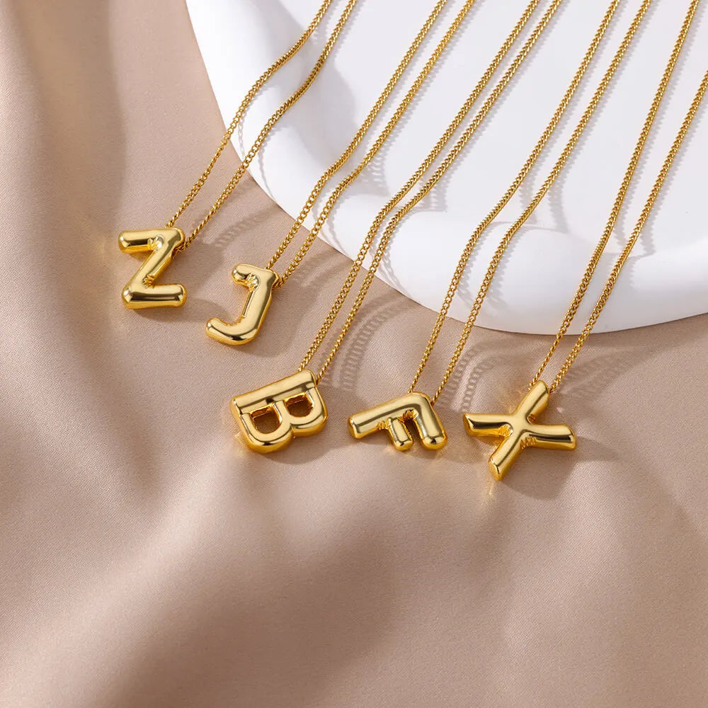 Chunky Initial Letter Pendant Necklaces For Women Gold Color