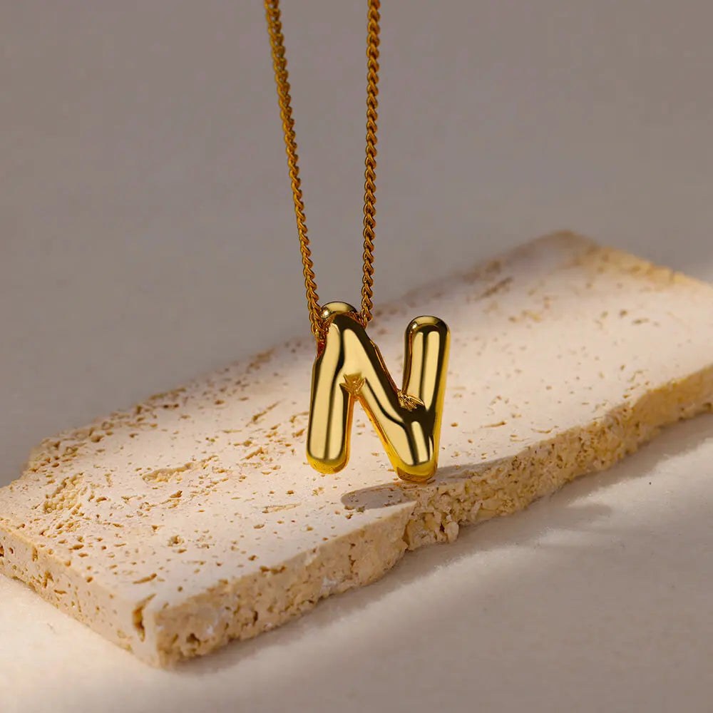 Chunky Initial Letter Pendant Necklaces For Women Gold Color