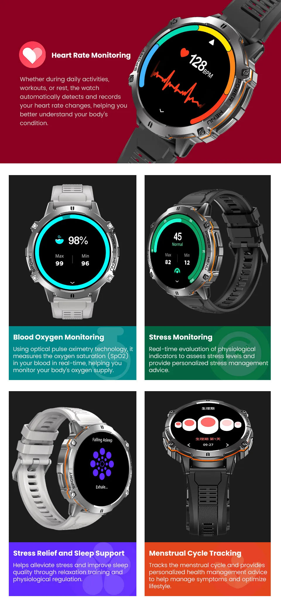 T-Rex 3 Military Grade 1000mAh Battery Smart Watch 10ATM Waterproof
