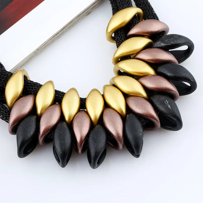 Bohemian Luxury Gold Color Net Chain Chunky Statement Necklace Women
