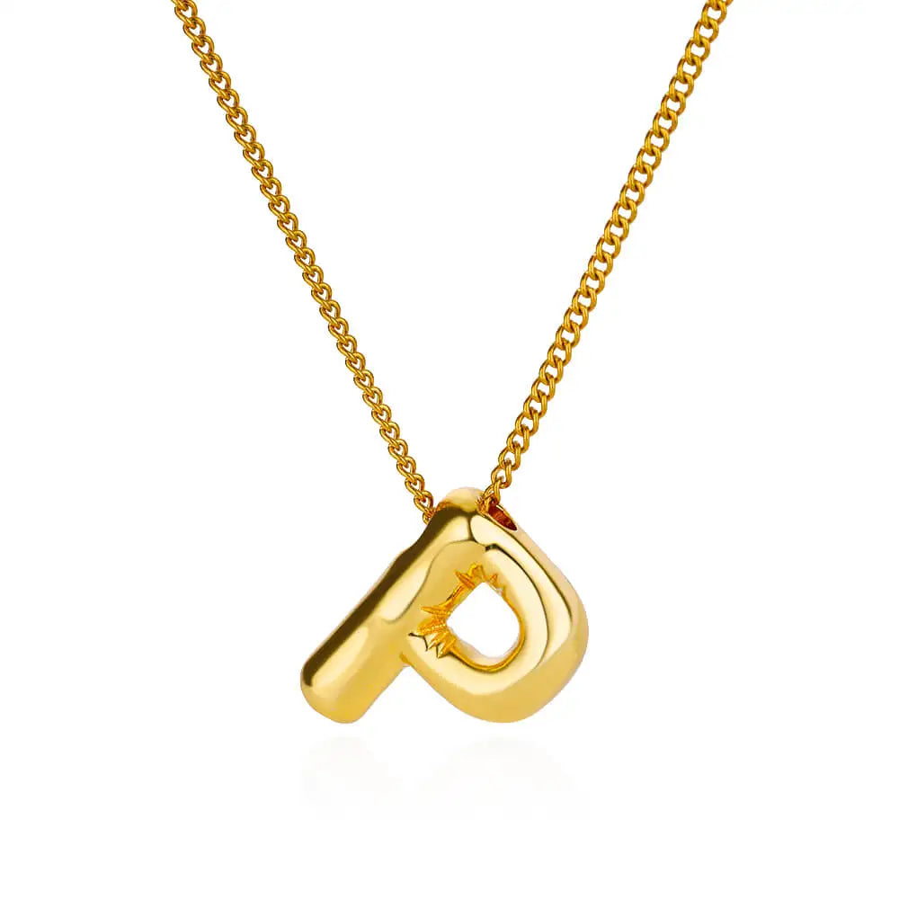 Chunky Initial Letter Pendant Necklaces For Women Gold Color