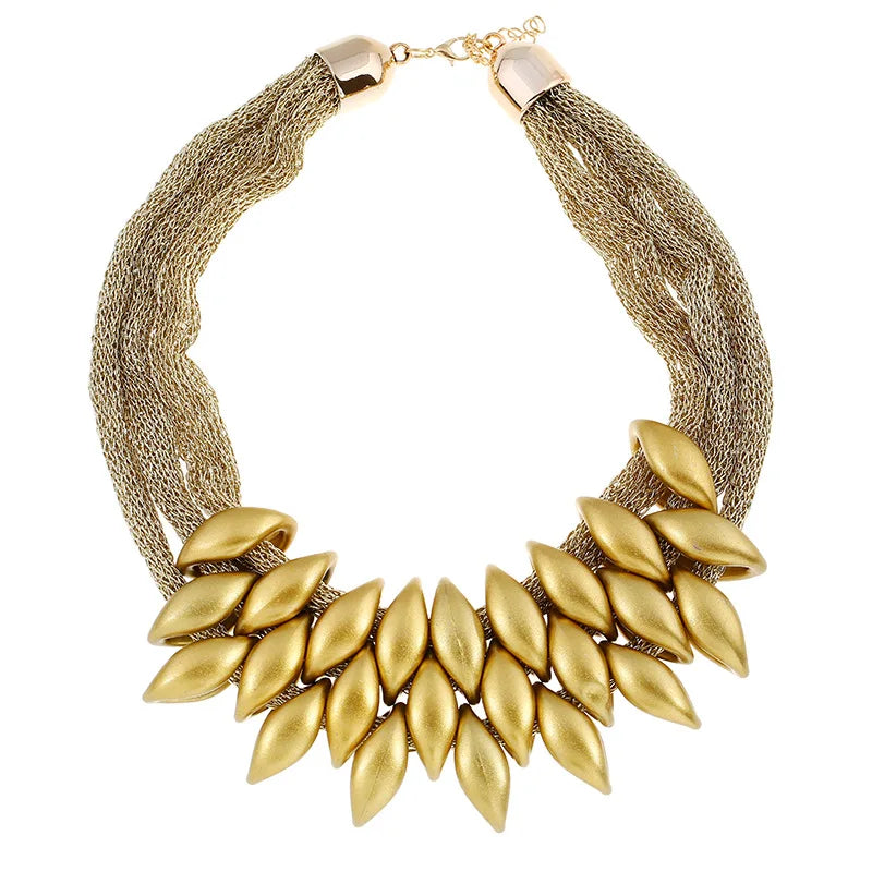 Bohemian Luxury Gold Color Net Chain Chunky Statement Necklace Women