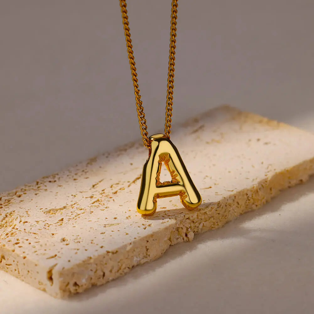 Chunky Initial Letter Pendant Necklaces For Women Gold Color