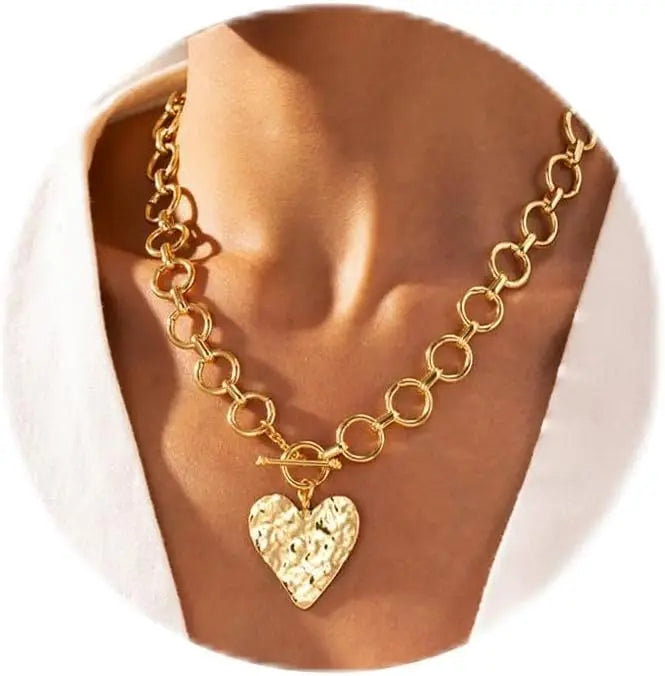 Chunky Heart Necklace for Women Gold Plated Chunky Heart Pendant Bold