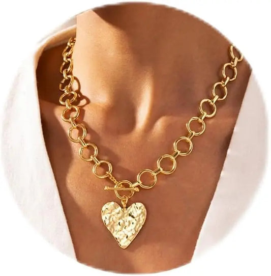 Chunky Heart Necklace for Women Gold Plated Chunky Heart Pendant Bold